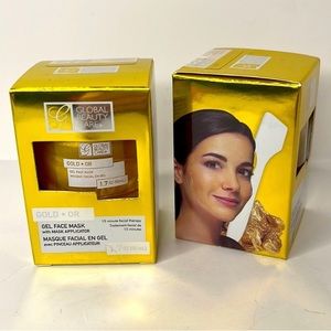 Global Beauty Care Gold Gel Face Mask w/Applicator 15 Minute Facial Therapy 2 Pk
